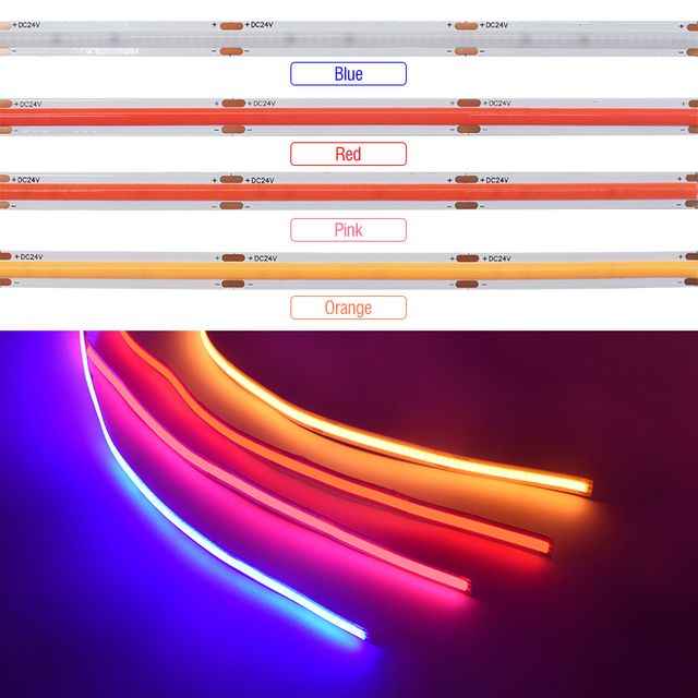Pink Red Yellow FCOB LED Strip CRI 90 95 LED COB Light 480leds 24V 8MM No Light Spot COB Flexible LED Strip