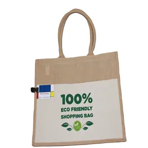 jute bag with front canvas pocket