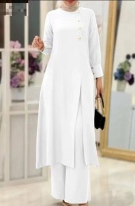 IStapromo Regalos Oriente Medio Ropa Árabe Musulmana Moda Elegante Camisa Larga Irregular Delgada Conjunto de Pantalones Anchos Musulmanes - Product Image 2