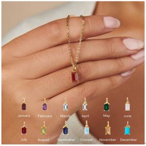 Collar con Colgante de Zirconia y Piedra de Nacimiento, Chapado en Oro, de Acero Inoxidable, Resistente al Agua, Personalizable por Fabricante de Cadenas de Moda, para Mujer - Product Image 2