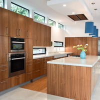 Meuble de cuisine en placage de noyer massif résistant à l'usure avec comptoir sans joint, charnière et robinet pour personnalisation complète de la maison et utilisation en centre commercial