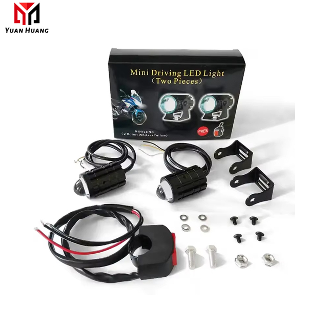 Motorcycle LED Headlight Projector Lens Mini Driving Yellow White Auxiliary Spotlight High Low Beam Headlamp