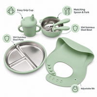Ensemble d'alimentation pour bébé en silicone et acier inoxydable personnalisé OEM avec assiette et bol à ventouse multicolores pour la vente en gros