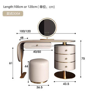 HaoYU meubles un ensemble en métal en acier inoxydable vanité maquillage commode avec miroir LED et tabouret chambre coiffeuse conception - Product Image 6