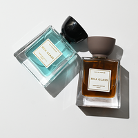 Hochwertige Premium Transparente 50ml 100ml Quadratische Leere Parfümflasche Einzigartiger Unregelmäßiger Schwarzer Brauner Deckel Nachfüllbare Glasflasche
