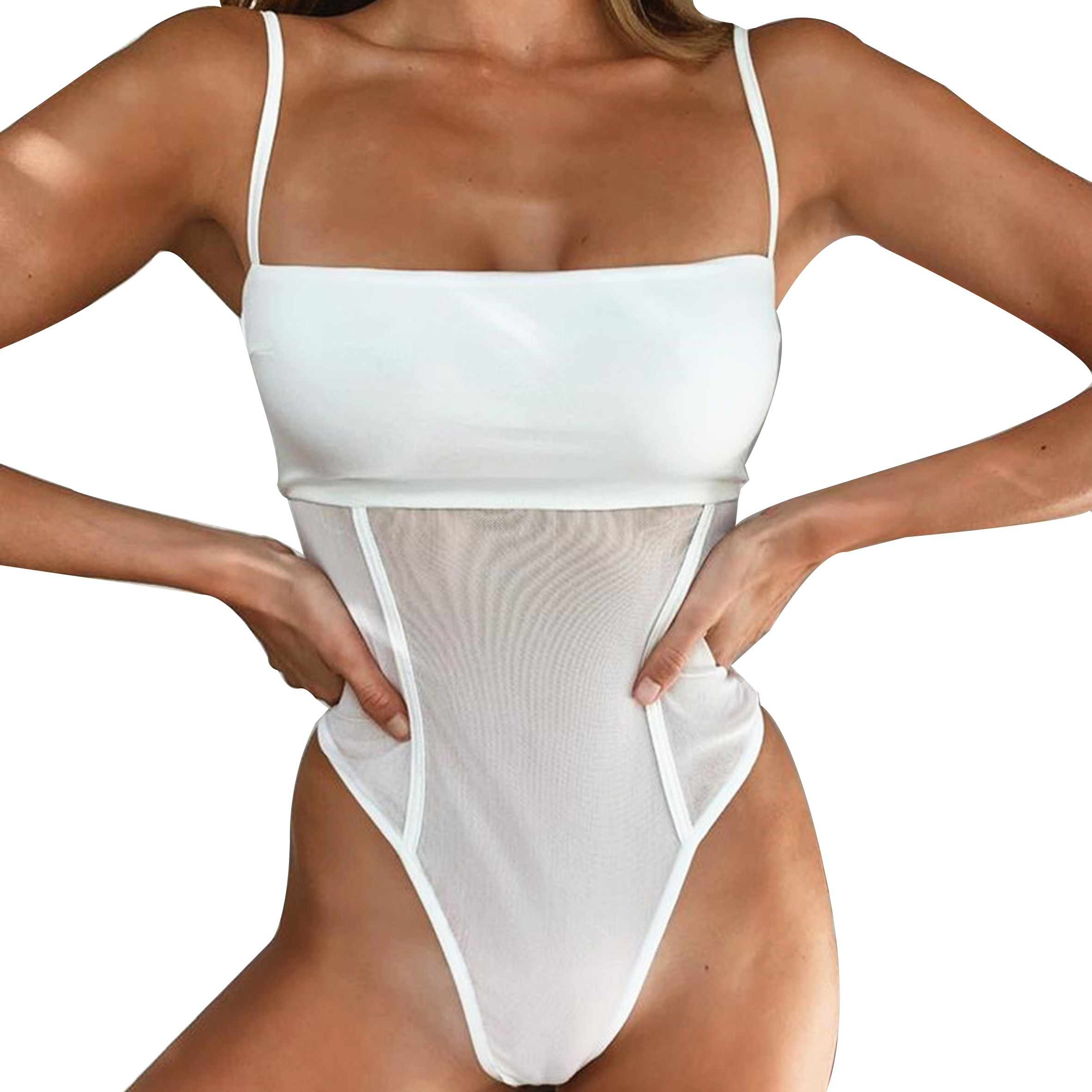 Bikini transparente de malla para mujer, bañador Sexy de una pieza