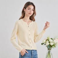 Klassischer Rundhals-Cardigan mit Knopfleiste aus 100% Wolle, Langarm, Großhandel, Maßanfertigung OEM Damen Strickjacke
