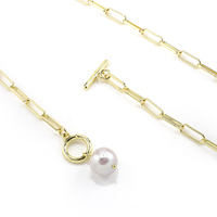 Collier en laiton tendance pour femmes de luxe avec imitation de perles et fermoir OT, chaîne à maillons multi-plaquée pour les fêtes