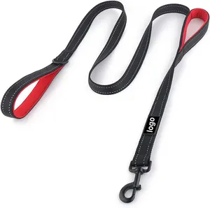 Dog Collar And Leash Double Layer Nylon Reflective 5FT Double Handle Dog Leash Padded