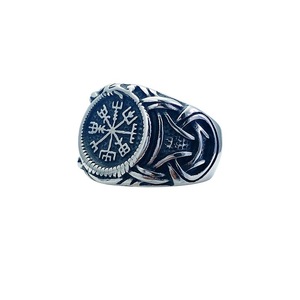 yunnique Viking Rune Snowflake <b>Titanium</b> Steel <b>Ring</b> Men's Fashion Jewelry Gift Geometric Design Cross Pattern Steel Color - Product Image 1