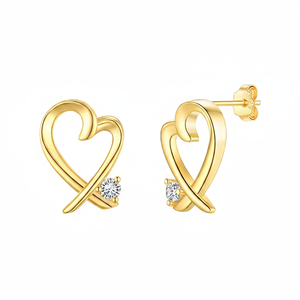 Unisex Cute Heart Shape Round Brilliant Cut Diamond <b>Stud</b> <b>Earring</b> 0.10ctw 10K Yellow Gold for Engagement Anniversary Party Gift - Product Image 2