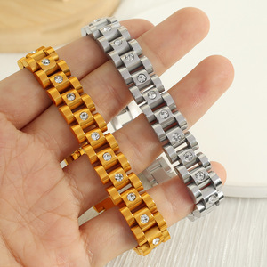 Pulsera de cristal chapada en oro, diseño geométrico, 18 cm, joyería de uso diario para mujer - Product Image 3