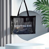 Sac fourre-tout en nylon à mailles larges personnalisé, réutilisable, pour la plage ou le shopping, avec design en filet respirant
