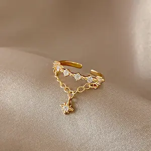 Light luxury fashion net celebrity fashion personality zircon ring port ethos six mount star chain ring women