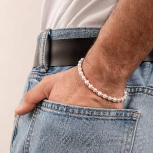 Angesagtes Armband mit Eingefasstem Schwarzen Onyx, Türkis und Weiteren Natursteinen, Einzelreihig mit 925er Silberperlen für Damen und Herren - Product Image 3