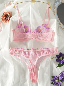 New Flower Mesh Perspective Embroidery <b>Sexy</b> and Comfortable Underwear <b>Set</b> Two Piece Women's Clothing - Product Image 2