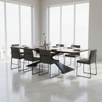 Table à manger rectangulaire de style italien moderne avec plateau en bois et pieds en métal noir, 8 places, pour appartement et hôtel