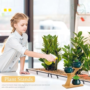 ถาดวางต้นไม้กลางแจ้งสำหรับตกแต่งสวน โต๊ะทำงาน สำนักงาน ทำจากไม้ไผ่ สำหรับใส่กระถางต้นไม้ ไม้อวบน้ำ  พร้อมที่เก็บของและขาตั้งสำหรับต้นไม้ในร่ม - Product Image 2