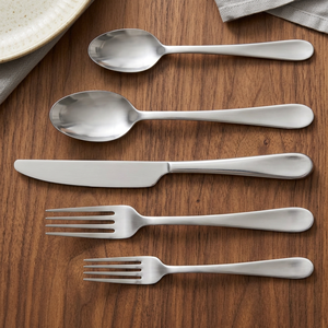 ปรับแต่งโลโก้หรูหราคุณภาพสูงเกรดอาหารReusable Flatwareสแตนเลสสตีลเงินมีดส้อมและช้อนชุดช้อนส้อม - Product Image 1