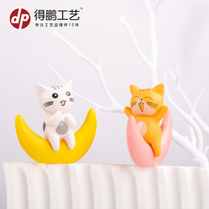 Dp Craft Mini Cat On Moon Decorations <b>Plastic</b> Aquarium Ornaments Cartoon <b>Animals</b> Soft For Tank Display - Product Image 1