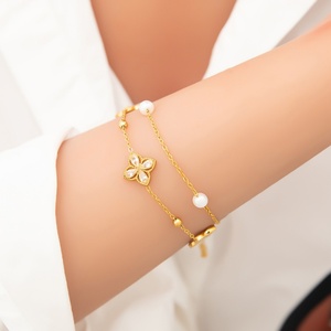 Handmade DIY Double Layer <b>Charm</b> Bracelet Trendy 18K Gold Plated Stainless Steel Women's Anniversary - Product Image 2