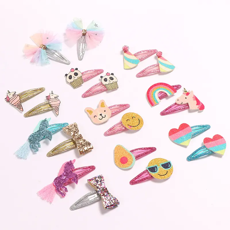 New Glitter BB Snap Hair Clip Hairpin Rainbow Cartoon Bow Water Drop Hairclip Sweet kids hair accessories 90511