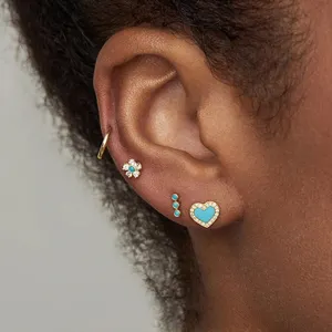 Gemnel 925 sterling silver enamel turquoise heart with zircon stud earrings