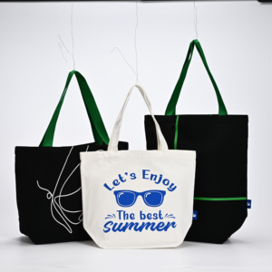 Reusable <b>Canvas</b> Beach Tote Shoulder <b>Bag</b> with Summer Print Green Handles <b>Large</b> Size Customized Closure - Product Image 1