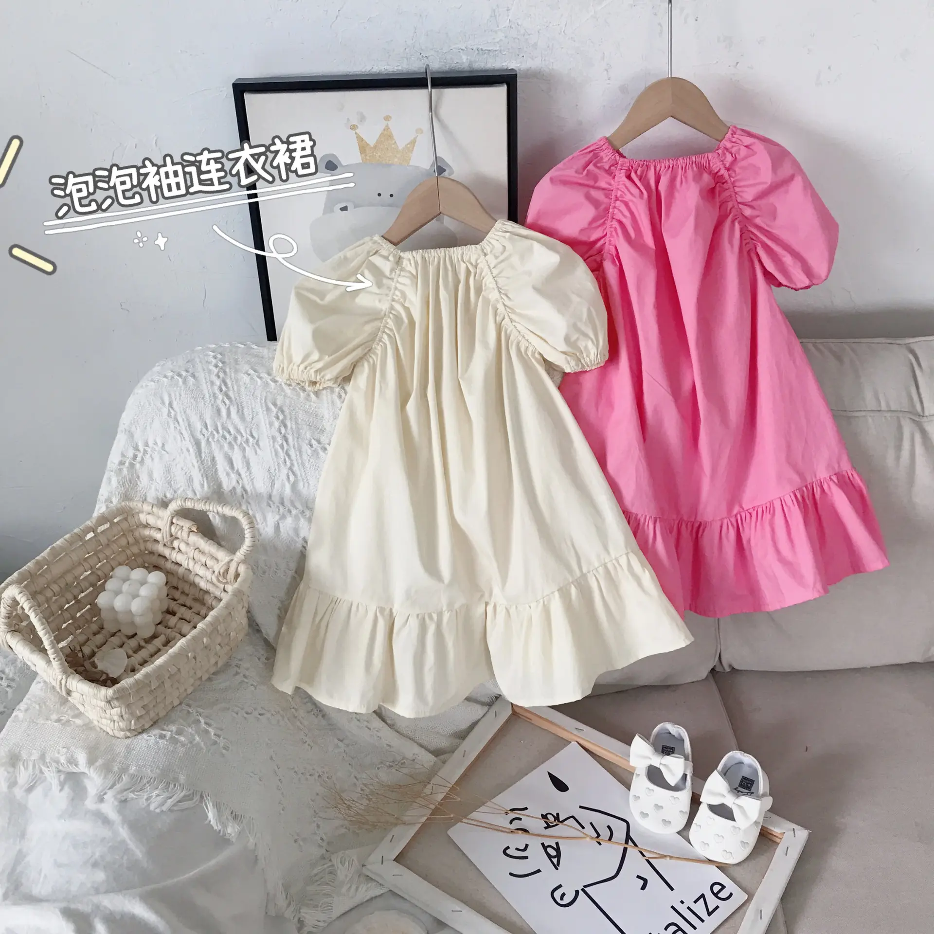 Hot Baby Clothes Kids Summer Soft Dresses Baby Girls Plain Pink Casual Short Sleeve Dresses