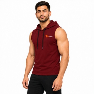 Wholesale Men's <b>Sleeveless</b> Gym <b>Hoodies</b> Workout Hooded Solid Print Sports Body Building Stringer Muscle Cut T-Shirt - Product Image 1
