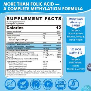 Gomitas de Folato Metilado OEM de 5 mg, Gomitas de L-Metilfolato con Metil B12, B6, Colina, Omega 3, Vitamina D3 y E para la Salud Nerviosa y Energética - Product Image 2