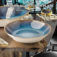 Assiette à salade ronde en porcelaine, style moderne et glamour, 9 pouces, passe au lave-vaisselle, finition polie, luxe, pour fêtes, restaurants, usage domestique