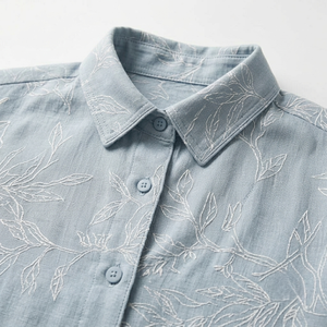 Ensemble de pyjama pour femmes, bleu clair, uni, manches courtes, boutonné sur le devant, en coton mélangé doux, respirant, pour l'été et l'automne - Product Image 6
