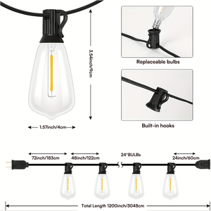 ST38 High-voltage Dimmable 100FT Outdoor <b>String</b> Lights Waterproof IP65 Pendant for Exterior Porch <b>Garden</b> Backyard Cafe PVC 2700K - Product Image 2
