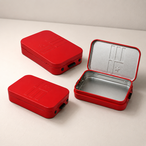 Red Rectangular Tin <b>Box</b> with Star and Striped Pattern Embossed Design Recyclable <b>Metal</b> Storage Case Gift Craft Use - Product Image 1