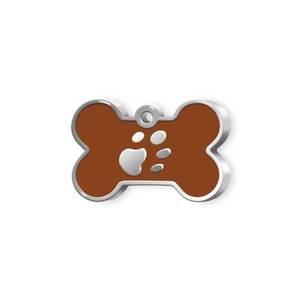Placa de Identificación para Mascotas, Diseño de Hueso Marrón Pequeño con Huella de Pata para Perros - Product Image 1