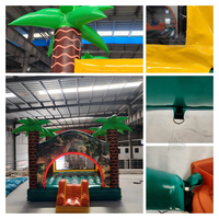 Château gonflable commercial en PVC sur le thème des dinosaures pour enfants, avec palmiers, pour jardin extérieur et anniversaires