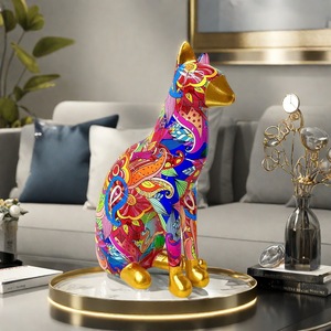 Cross-border Colorful Folk Art Golden Tail Sitting Cat Epoxy Resin Sculpted Customized <b>Ornament</b> Living Room Desktop Office Home - Product Image 2