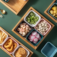 Square KTV Snack Compartment Plate Porcelain Platter with Stand Microwave Safe Minimalist Design Dry Fruit Nuts Sauce Dish