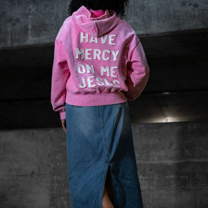 Tùy Chỉnh 500 600 GSM Mặt Trời Màu Hồng Faded Axit Rửa Quá Khổ Sweatsuit Jogger Sweatpants Và Áo Đặt Đính Zip up Bông Áo - Product Image 5