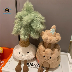 Peluche Jelly Cat Stile UK, Albero di Palma e Castello da Spiaggia, Imbottito in Cotone PP, Simpatico Pupazzo - Product Image 1
