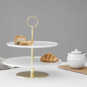 La mejor venta de lujo de 2 niveles de mármol blanco soporte para pastel logotipo personalizado redondo estilo Ins para Hotel hogar restaurante decoración de boda - Product Image 5