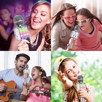 Microphone karaoké sans fil WS858L avec haut-parleur Bluetooth et lumières LED colorées, changeur de voix, jouet musical, cadeau pour enfants, filles et garçons