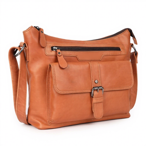 High Demand Women's Genuine Leather Cross Body <b>Satchel</b> Hand <b>Bag</b> Classic Flap Closure Zipper Hasp <b>Brown</b> Daily Use Handbag - Product Image 1