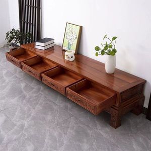 Mueble de TV de madera maciza de estilo chino, mueble bajo tallado de imitación de caoba para sala de estar, mueble de almacenamiento de pie para el suelo - Product Image 2