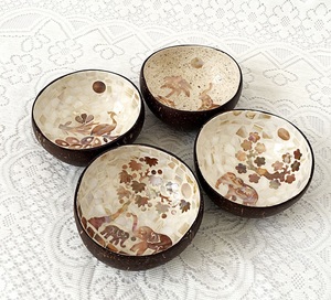 Bol en coquille de noix de coco 100% naturel fait à la main, cadeau bol en coquille polie écologique joli motif bol à Dessert de fruits - Product Image 3
