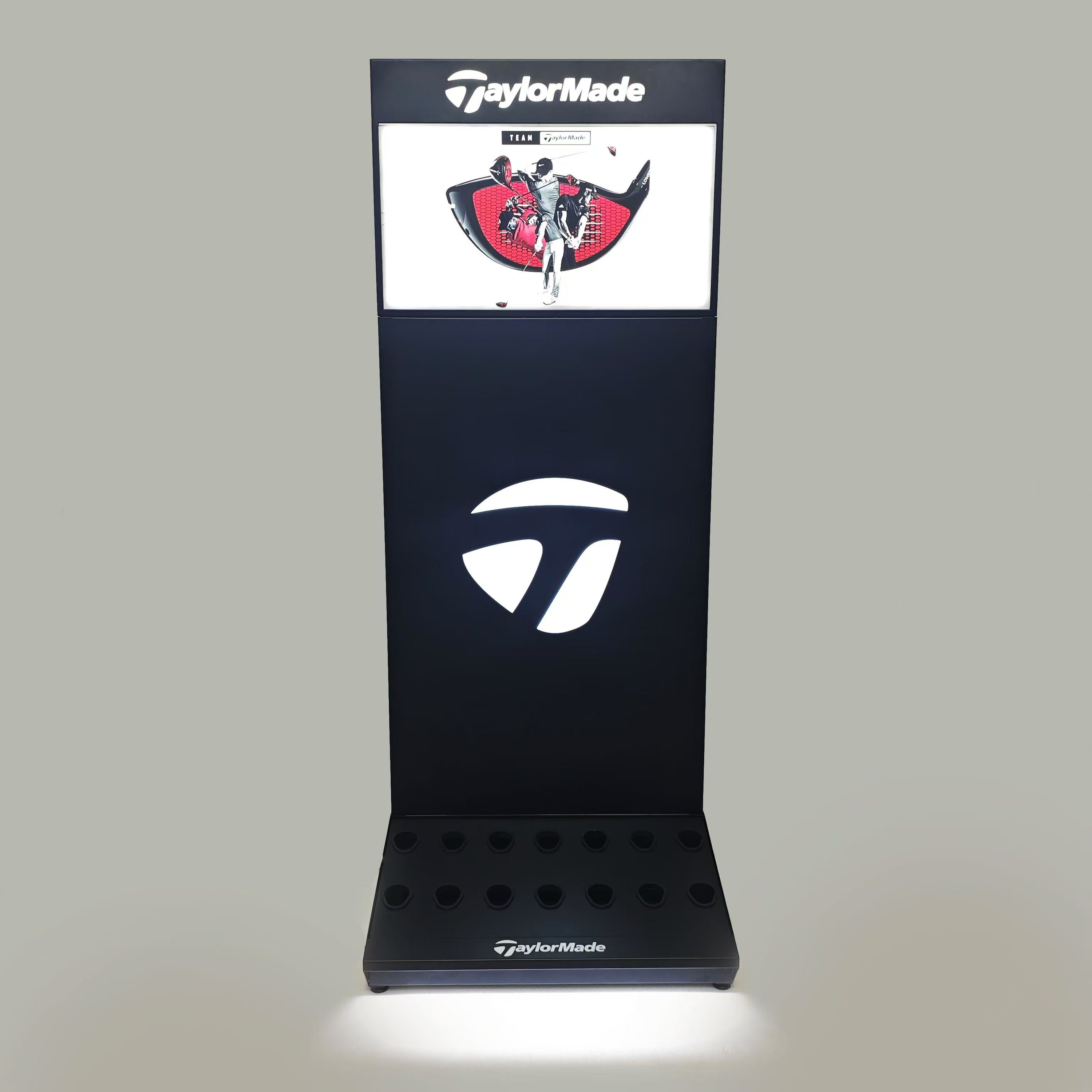 Metal L-shape Floor Standing Golf Club Display Stand with LED for Storage — view 4