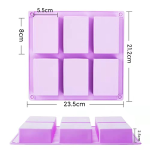 תבניות סבון סיליקון שמיש באיכות מזון תבניות סבון 6 חללים מלבן תבניות סיליקון מעור עבור עוגת סבון, מגשי שוקולד, מגשי קוביית קרח - Product Image 5