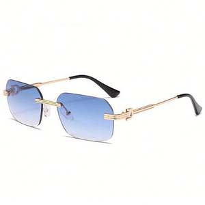 Lunettes de soleil aviateur rétro tendance avec logo personnalisé, verres dégradés en alliage, sans monture, petites lunettes carrées pour hommes et femmes - Product Image 5