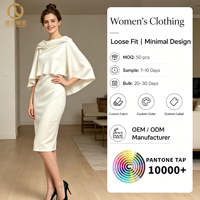 Robe Midi Formelle Décontractée pour Femme, Élégante et Tendance, en Satin avec Cape Superposée et Dos Nu, Fabrication OEM en Gros pour Usine de Vêtements, Collection 2026